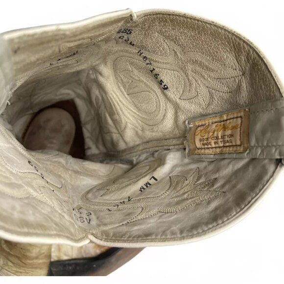 Larry Mahan Leather Ivory Western Biker Cowboy Boots Men's 8.5 D Vintage - Picture 11 of 13